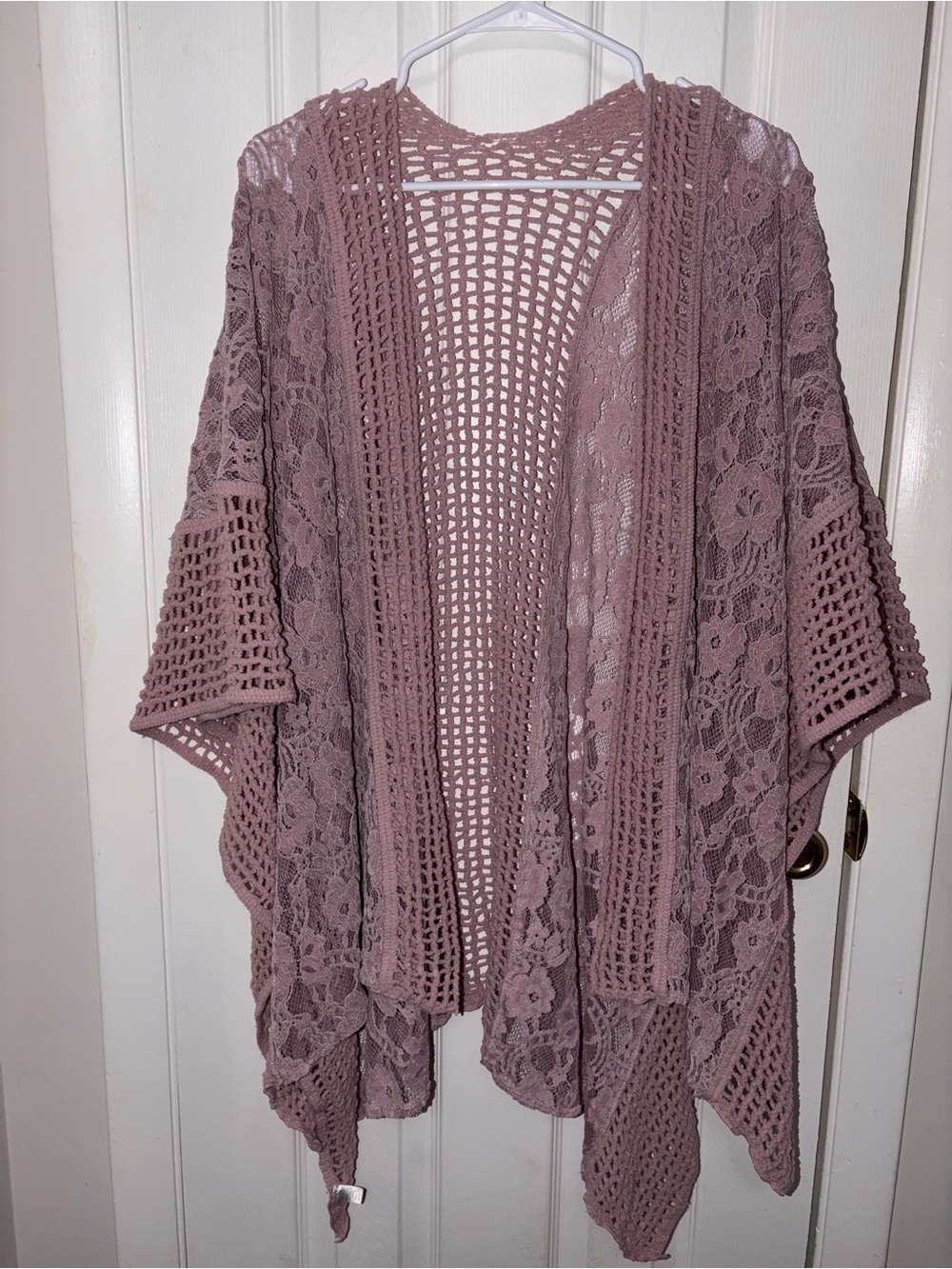Earthbound no tag Openfront Crochet Lace Kimono Cardigan - Dusty Mauve